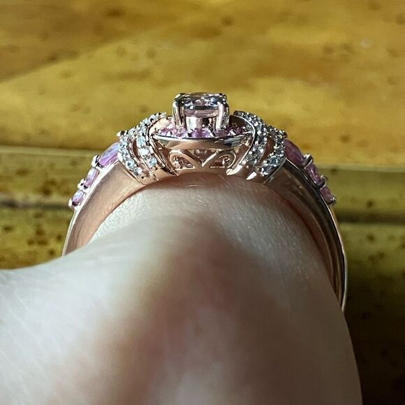 Natural Morganite Pink Sapphire Sterling Silver Ring Size 10 - Picture 2 of 9